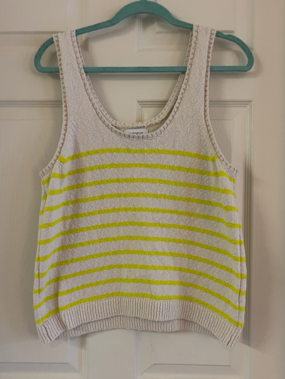 EVEREVE cotton Sweater Tank XL Oatmeal Neon Yellow Stripe Sleeveless